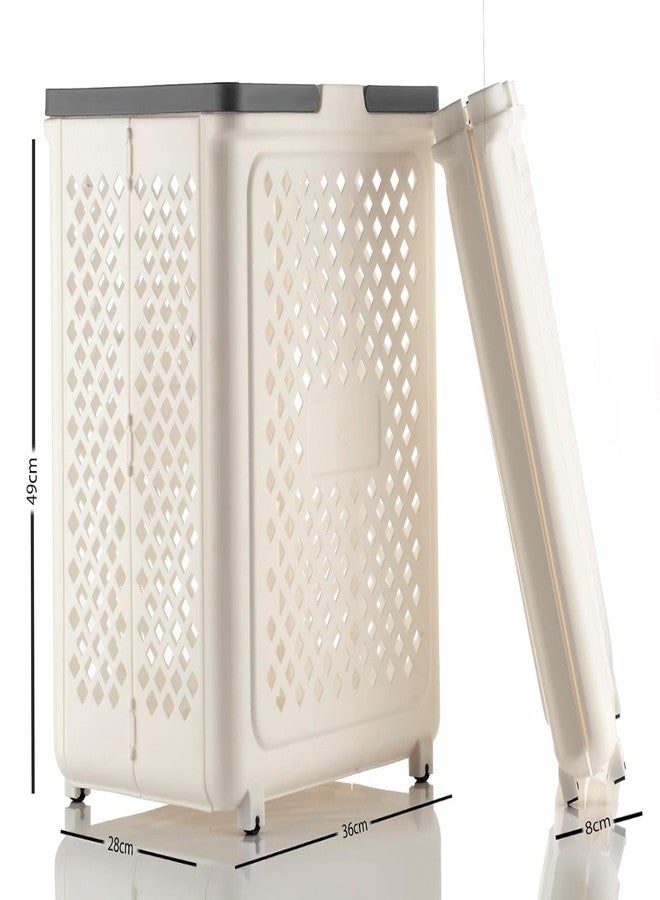 Hidak Large Foldable Laundry Basket with Wheels, White Plastic Rolling Laundry Hamper, Ventilated Airflow Design, Space-Saving Collapsible Storage Basket with Handles - Image 2